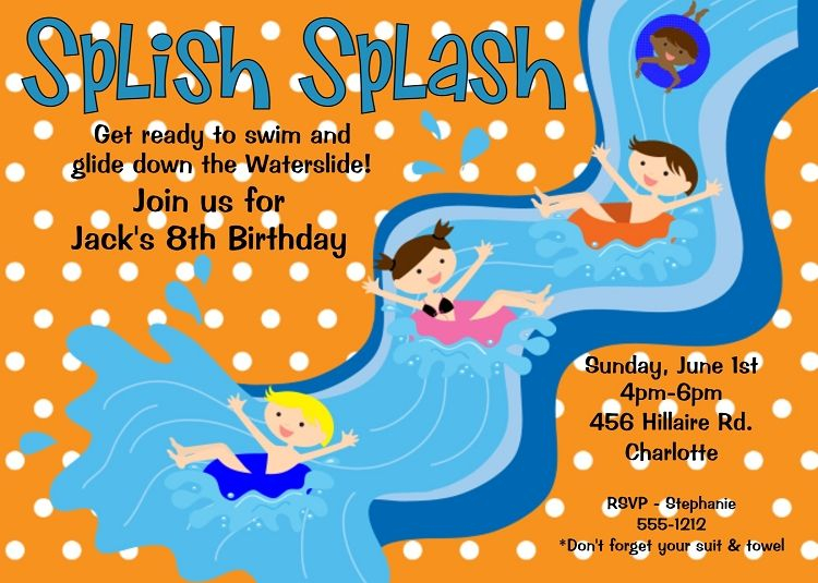 Slip And Slide Pool Party Birthday Invitation In 2020 Pool Party 