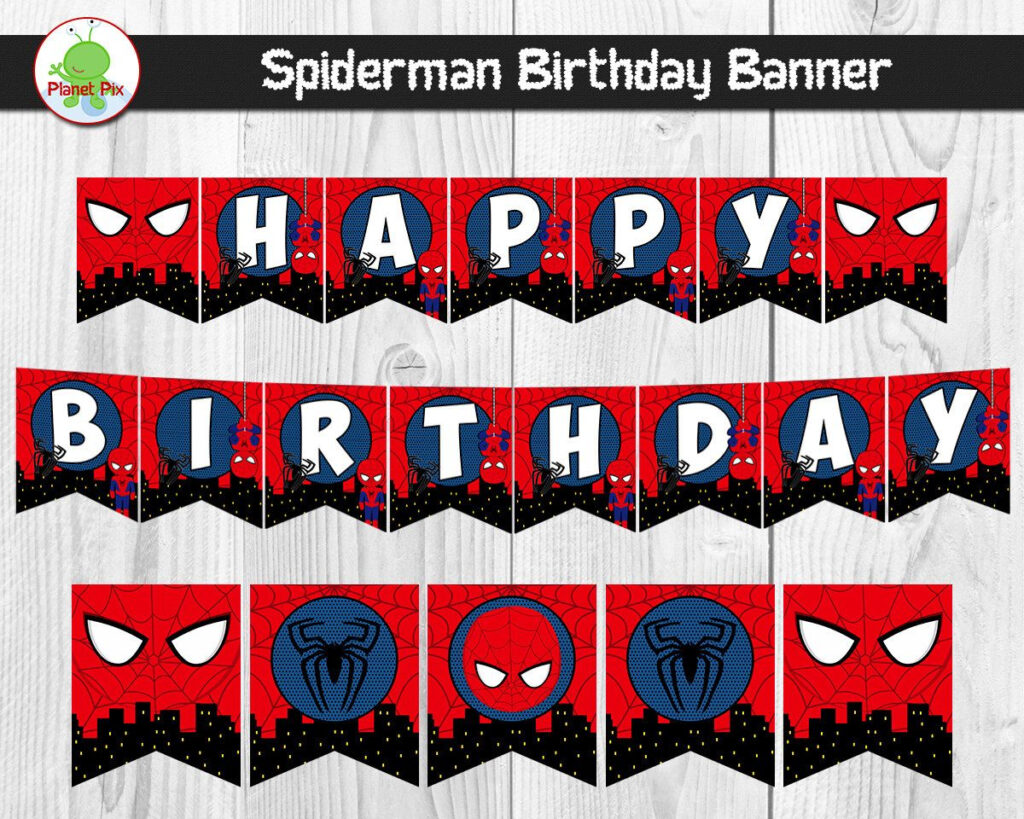Spiderman Happy Birthday Banner Spider Man Superheroes Theme Comic 
