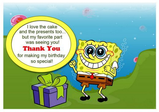 Sponge Bob Thank You Cards Birthday Printable Spongebob Party 