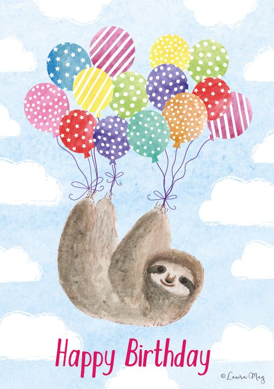 Super Cute Sloth Enjoying The Ride Birthday Card Lauramaydesignstudio 
