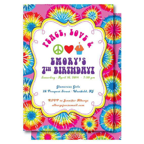 Tie Dye Birthday Invitation Peace Love And Birthdays Etsy Tie Dye 