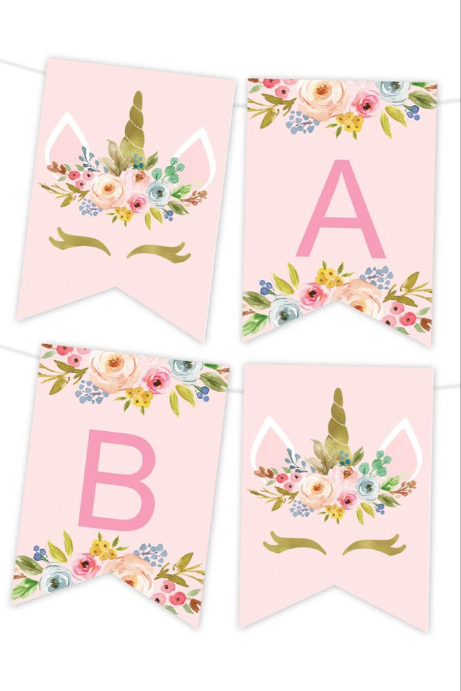 Unicorn Floral Printable Banner Birthday Banner Free Printable Happy 