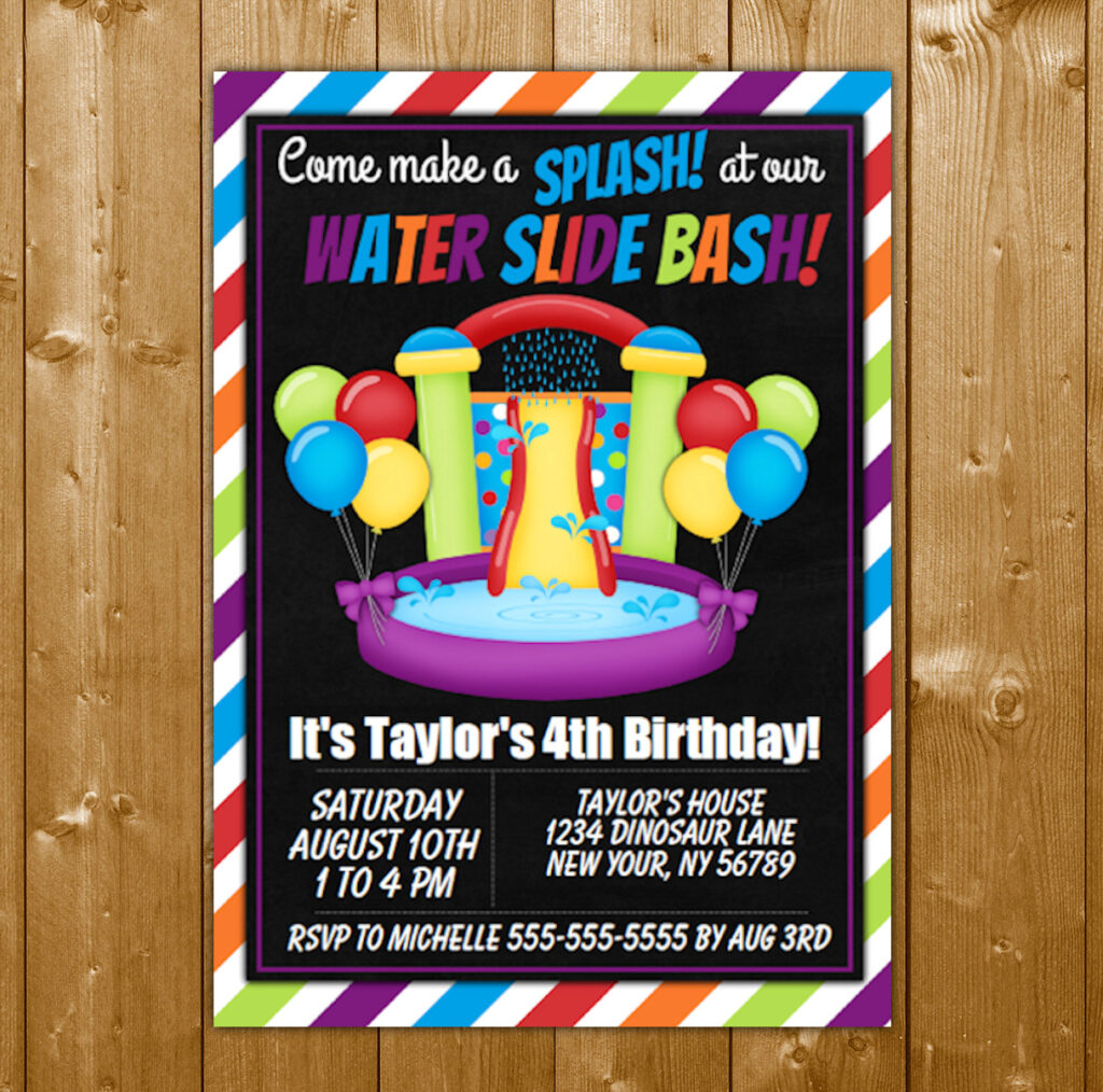 Water Slide Party Invitation Printable Digital Download Girl Birthday 