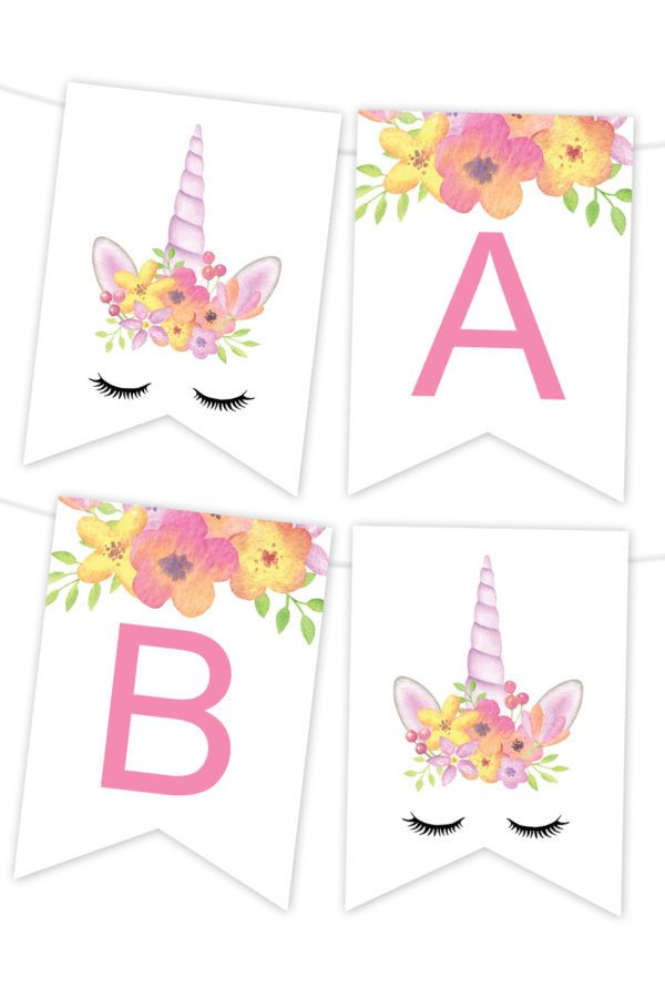 Watercolor Floral Unicorn Printable Banner Birthday Banner Free 