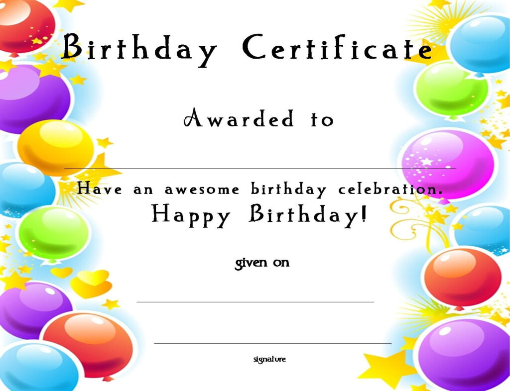 Www certificatetemplate Happy Birthday Certificate For Your Kids 