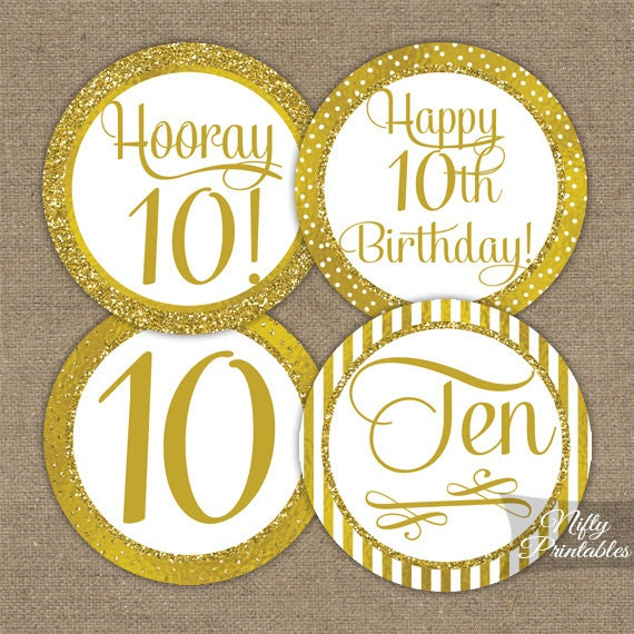 10th Birthday Cupcake Toppers Gold 10th Birthday Toppers Etsy