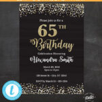 65th Birthday Invitation 65th Birthday Invite Black And Gold Etsy
