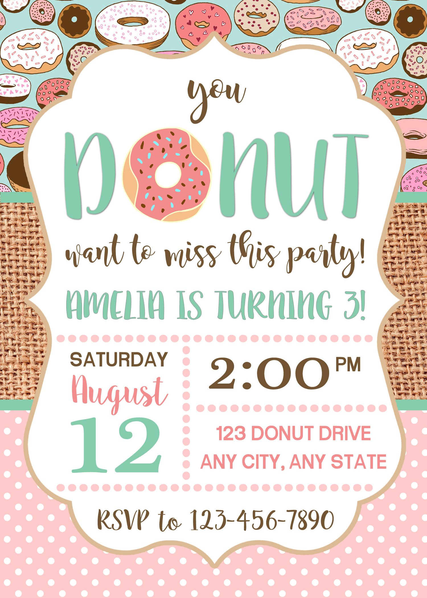 Amazing Donut Party Invitation Template Free Donut Fiesta Birthday