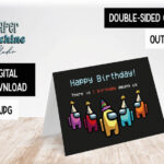 Among Us Double Sided Birthday Card INSTANT DIGITAL DOWNLOAD Among