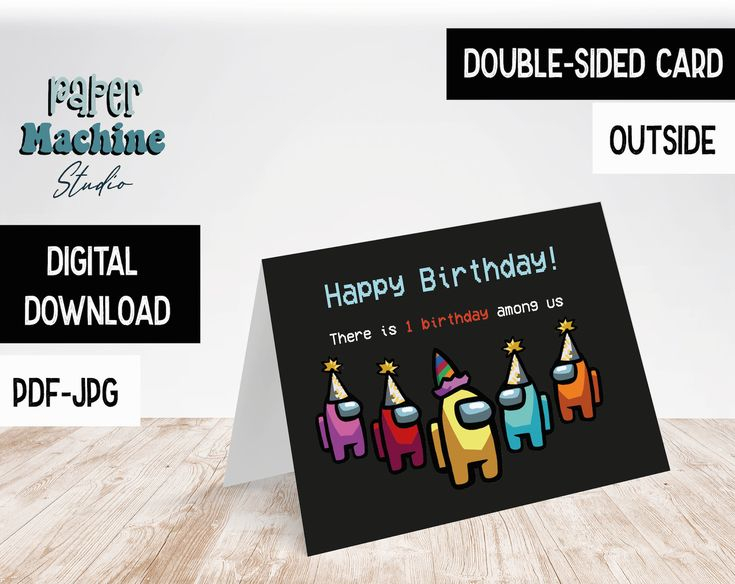 Among Us Double Sided Birthday Card INSTANT DIGITAL DOWNLOAD Among 