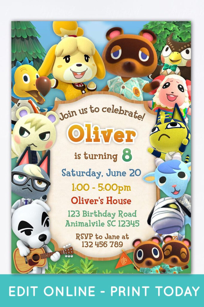 Animal Crossing Birthday Invitation Birthday Invitations 6th 