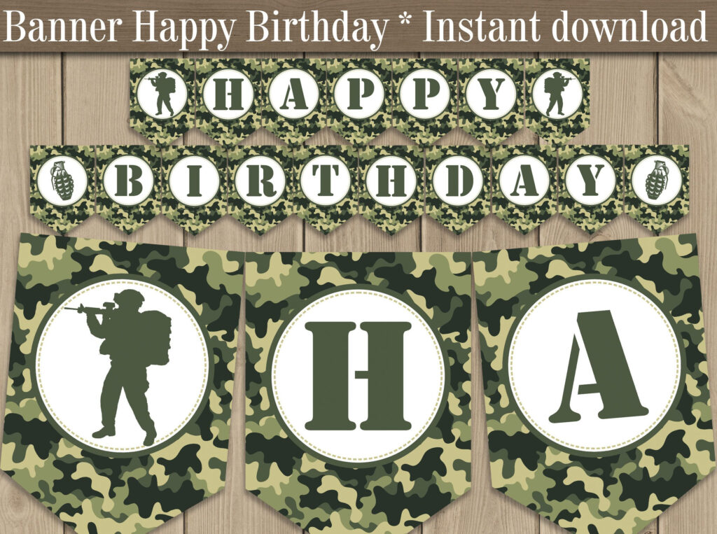 Army Camo Happy Birthday Banner Printable Camouflage Party Etsy 