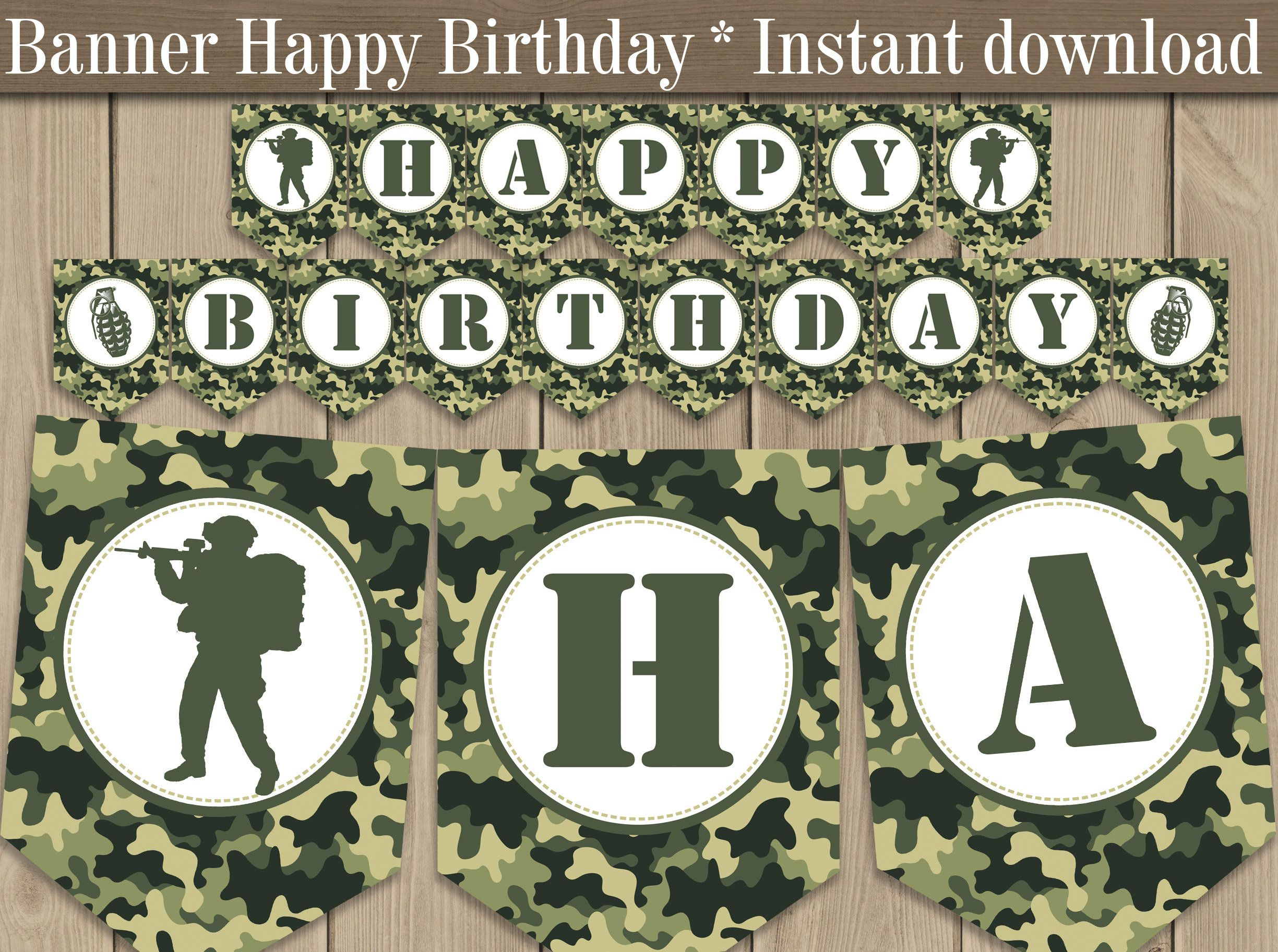 Army Camo Happy Birthday Banner Printable Camouflage Party Etsy