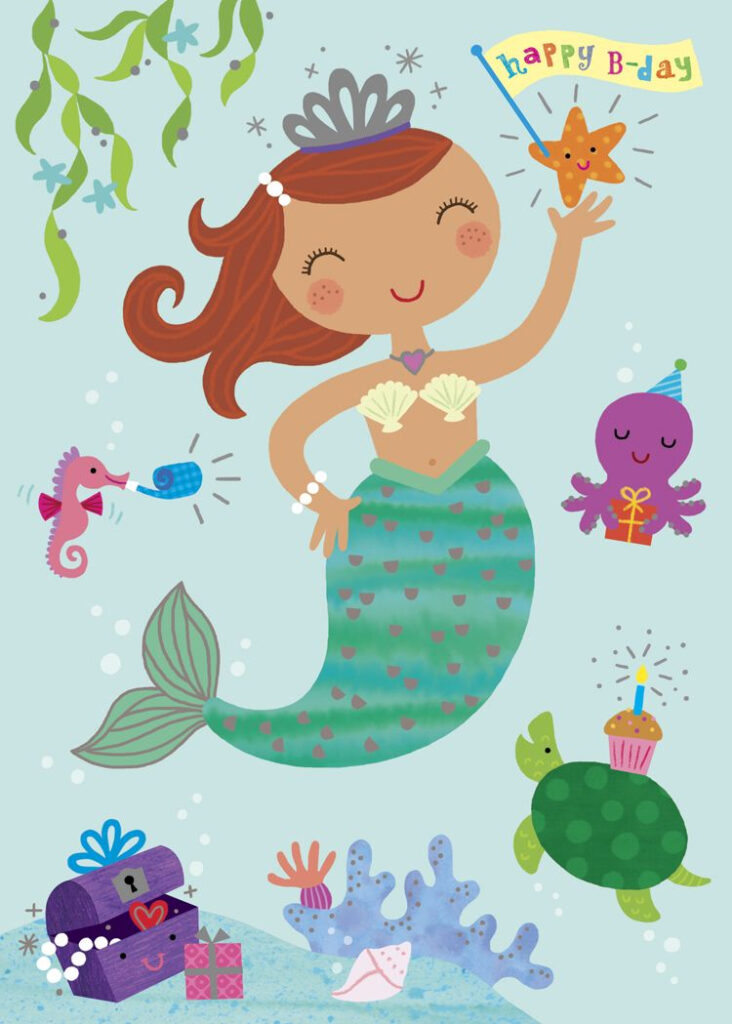 Betsy Snyder Mermaid Birthday Girl Happy Birthday Illustration 