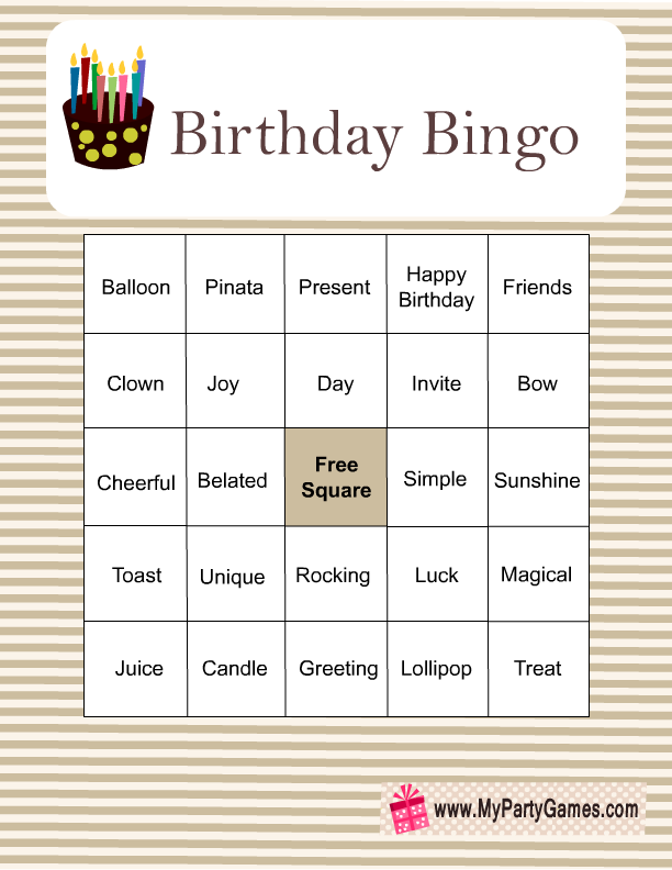 Birthday Bingo Game Cards In Brown Color Free Birthday Printables 