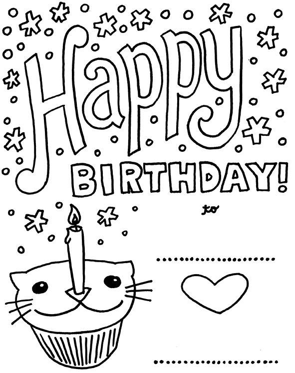 Birthday Card With Pictures Cat Cupcake Coloring Pages Happy Birthday