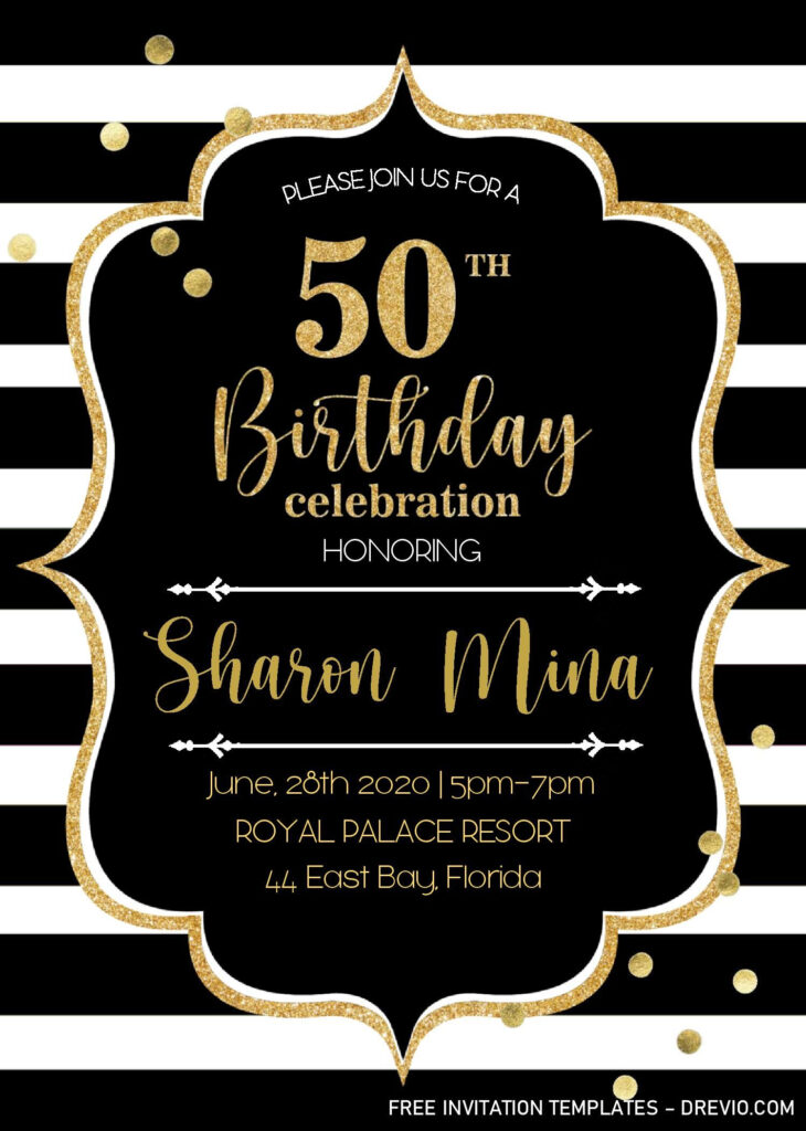 Black And Gold 50th Birthday Invitation Templates Editable With 