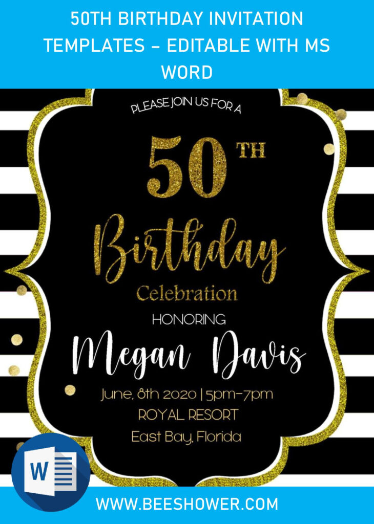 Black And Gold 50th Birthday Invitation Templates Editable With Ms 
