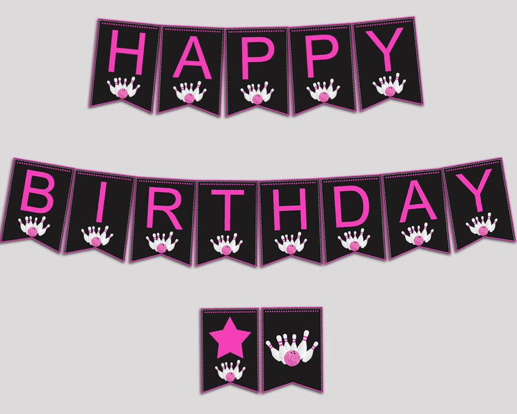 Bowling Happy Birthday Banner Bowling Birthday Party Banner Printable 