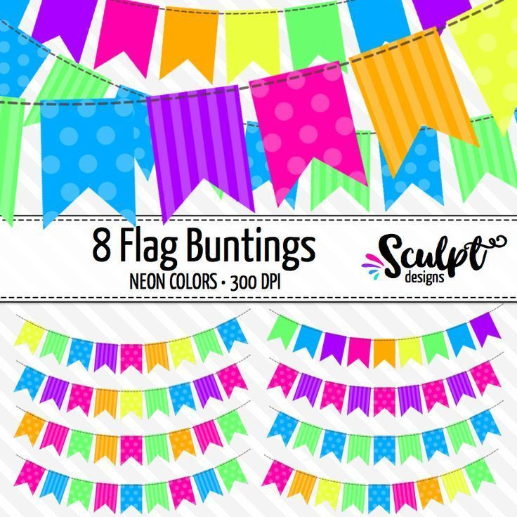 Buntings Clip Art Flags Neon Colors Neon Birthday Birthday 
