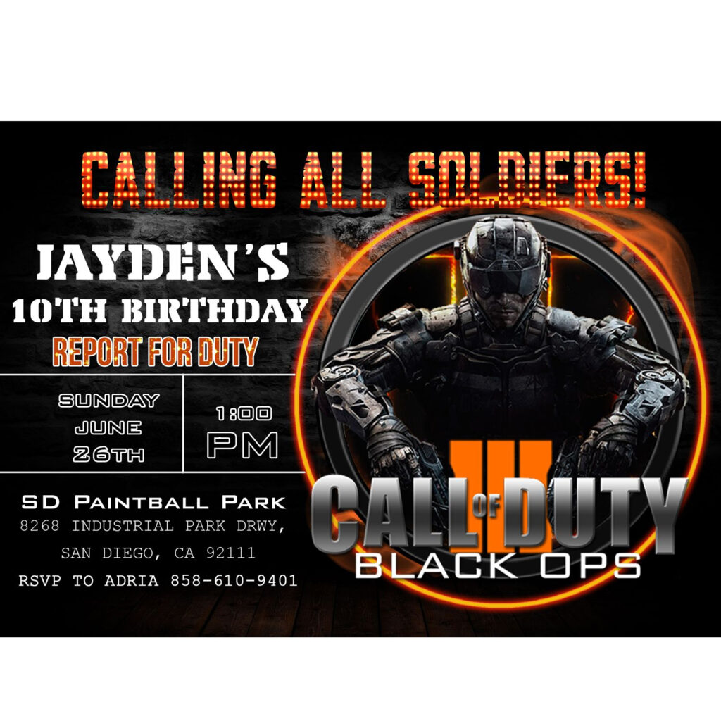 Call Of Duty Invitation Call Of Duty Birthday Invitation Call Of Duty 
