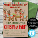 Christmas Party Invitation Editable Invite Template Reindeer Holiday