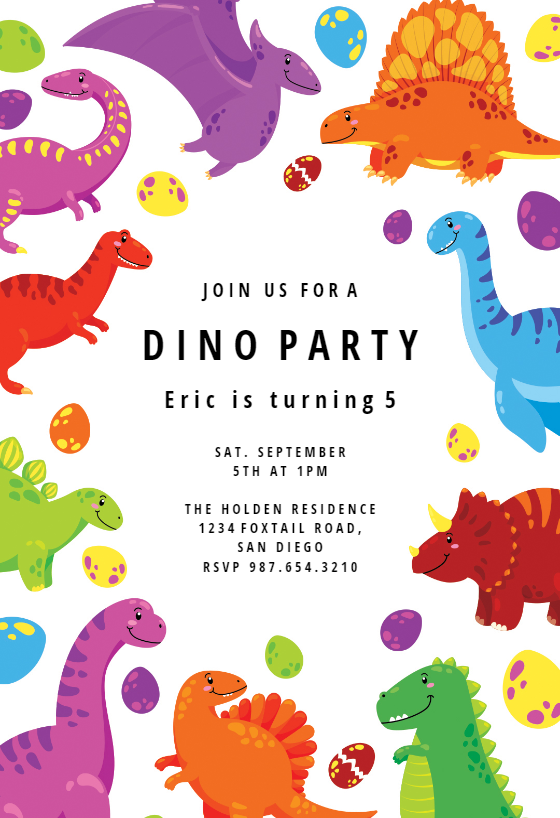 Colorful Dinos Birthday Invitation Template Free Greetings Island 