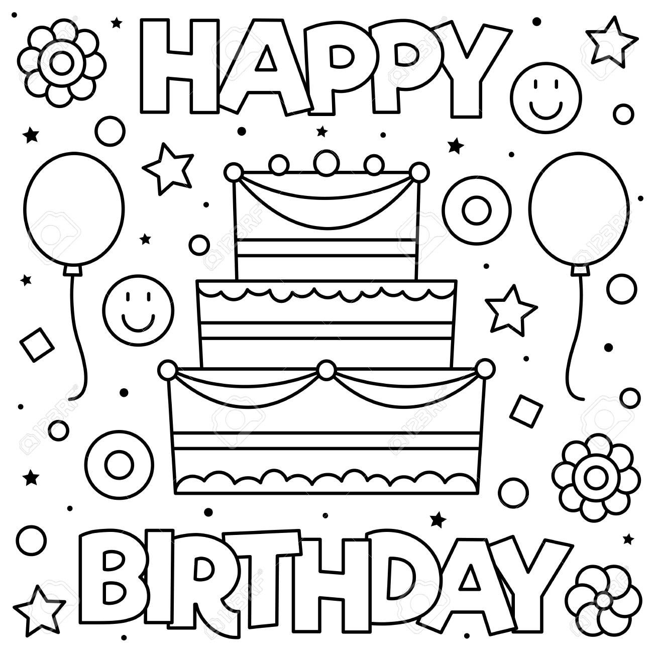 Colouring Page Vector Illustration Happy Birthday Coloring Pages
