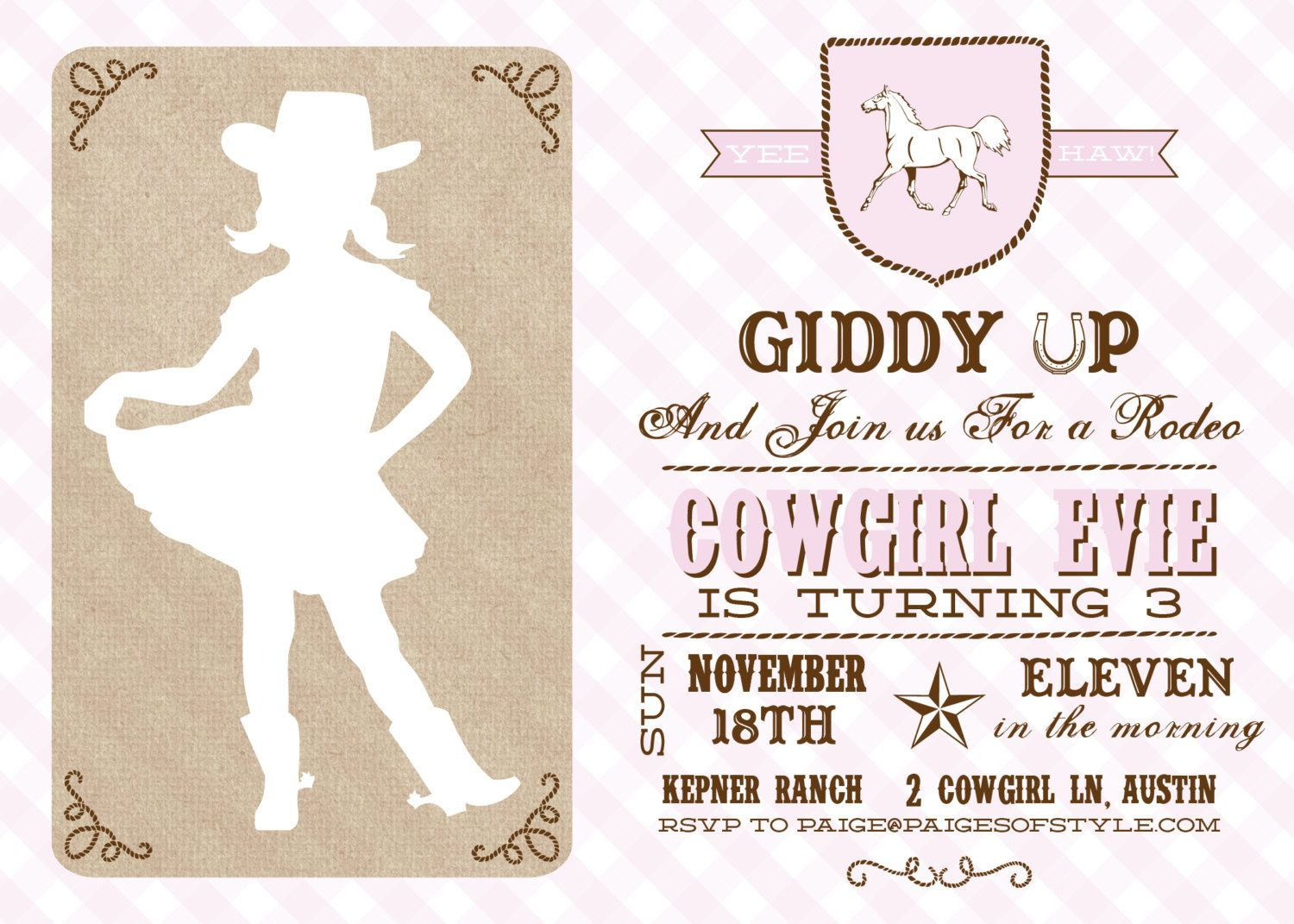 Cowgirl Birthday Invitation Printable Cowgirl Birthday Invitations