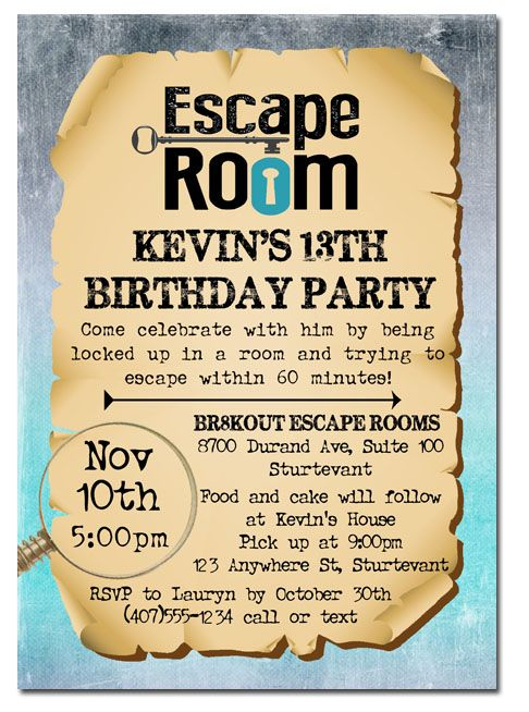 Escape Room Birthday Party Invitations Kids Birthday Party 