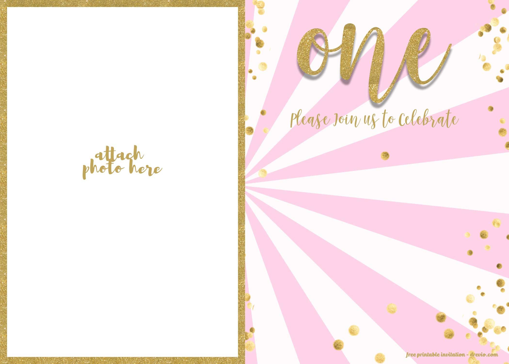 FREE 1st Birthday Invitation Pink And Gold Glitter Template 1st