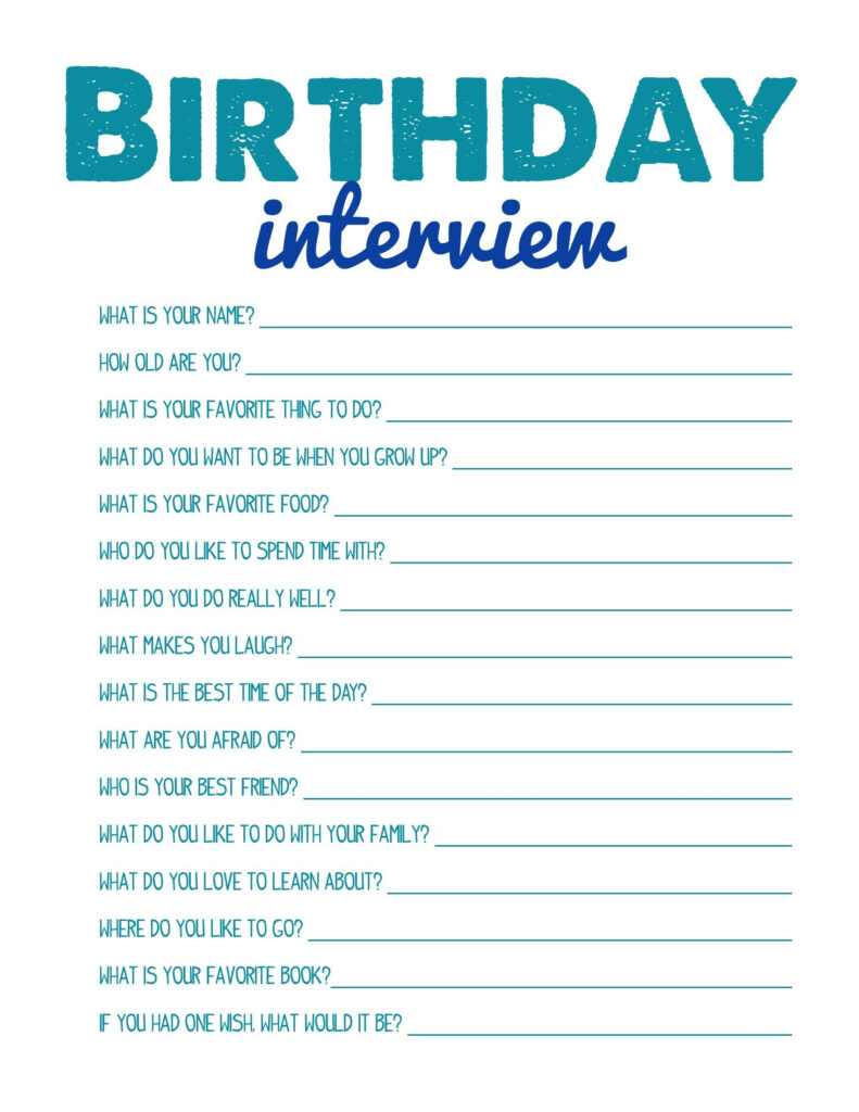 Fun Printable Games Birthday Interview Birthday Questions Birthday 