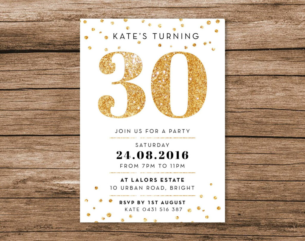 Gold 30th Birthday Invitation A6 Digital File Printable PDF 30th 