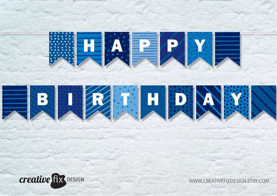 Happy Birthday Banner BLUE PRINTABLE Banner BLUE Happy Birthday Diy 