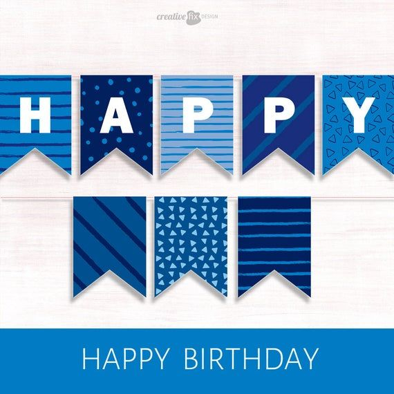 Happy Birthday Banner BLUE PRINTABLE Banner BLUE Happy Etsy Happy 