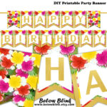 Happy Birthday Banner Printable Hawaiian Luau Party Etsy