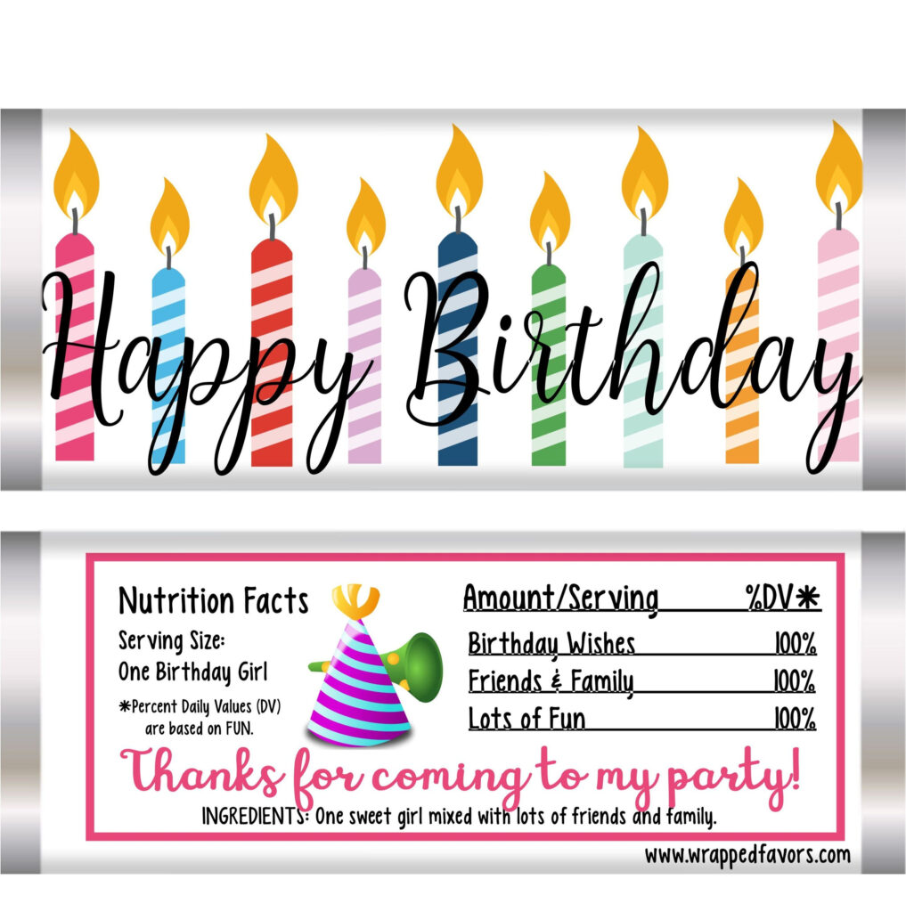 Happy Birthday Candy Bar Wrappers Birthday Party Favors Chocolate Bar 