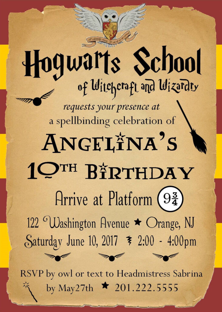 Harry Potter Birthday Party Invitation Customized Harry Potter 