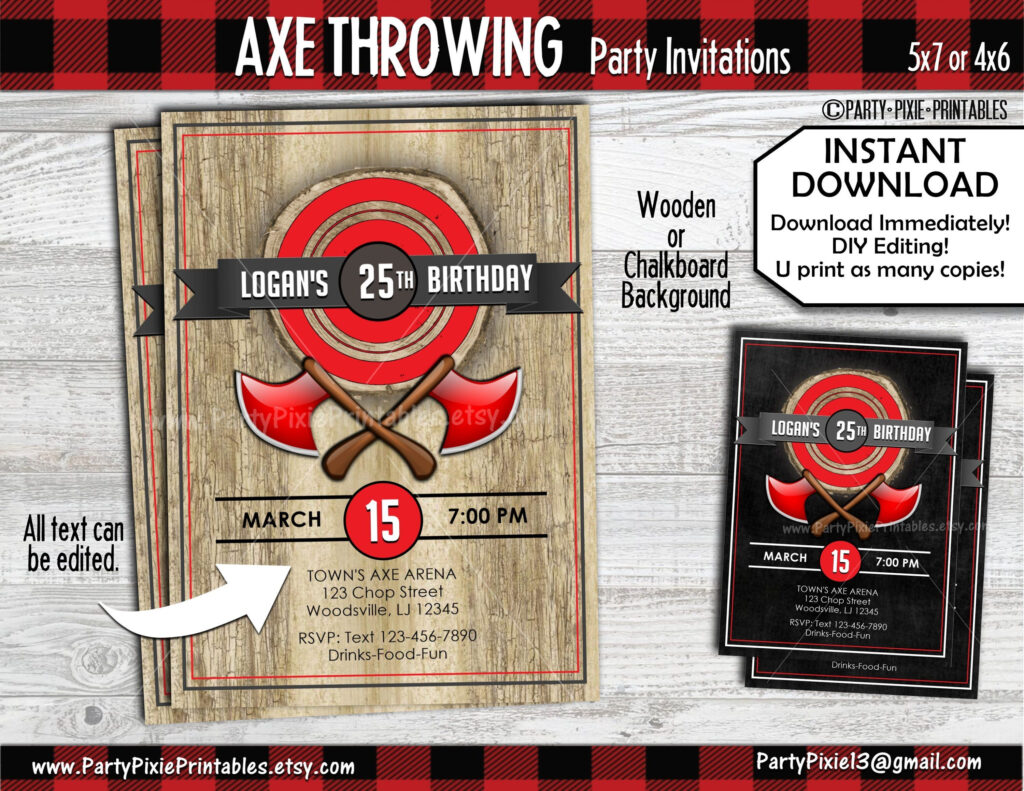 INSTANT DOWNLOAD Axe Throwing Party Invitation 5x7 4x6 DIY 