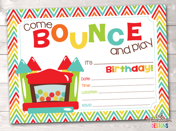 Instant Download Printable Birthday Party Invitation Bounce House 