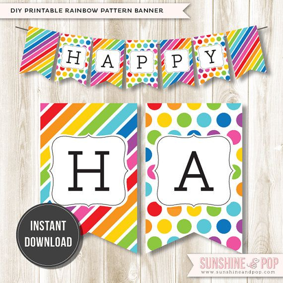 INSTANT DOWNLOAD Rainbow Happy Birthday Banner By SunshineAndPop 7 99 