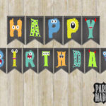 Little Monster Birthday Banner Chalkboard Printable Monster Party
