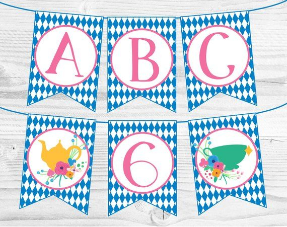 Mad Tea Party Banner Alice In Wonderland Birthday Banner Printable 