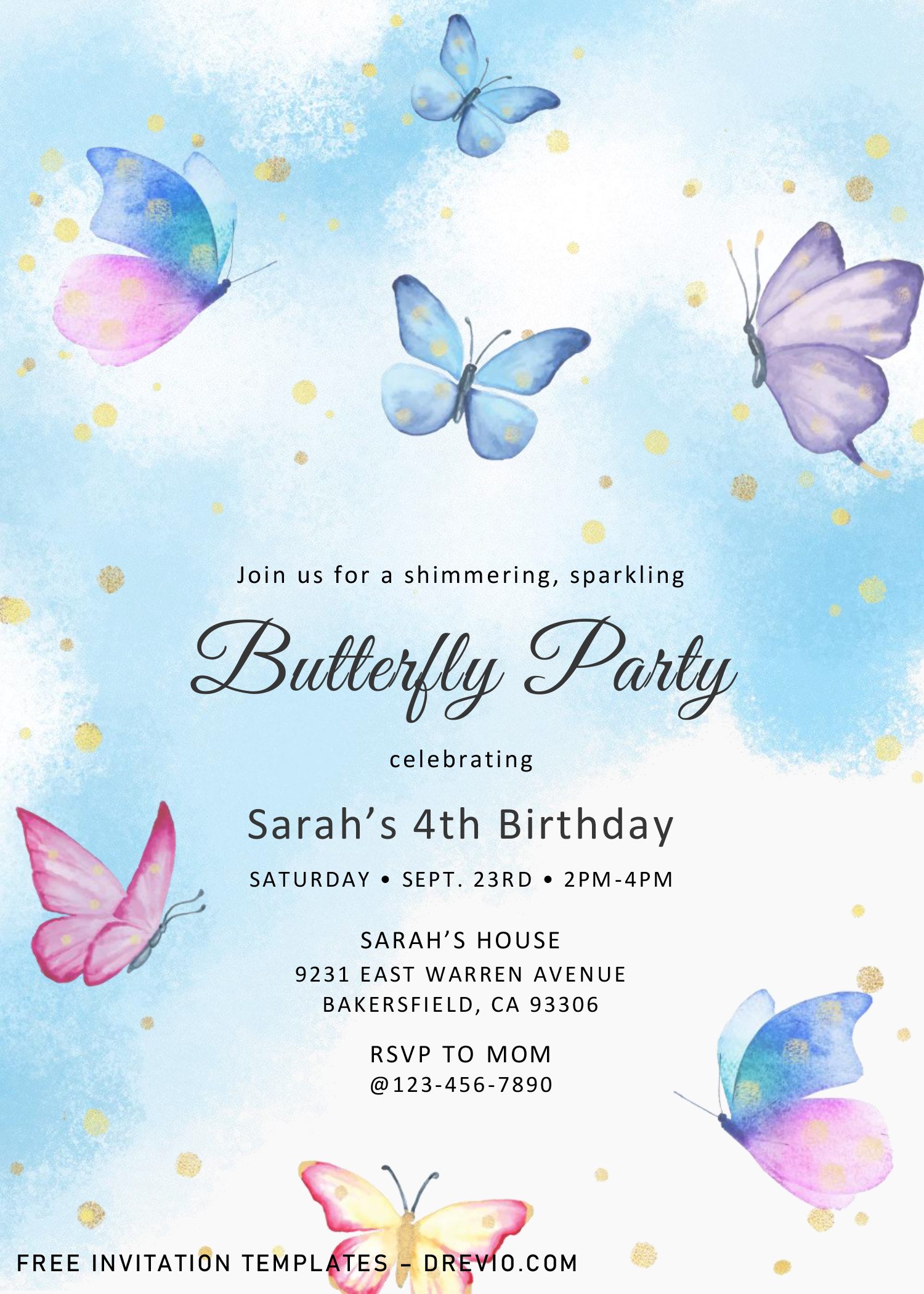 Magical Butterflies Invitation Templates Editable Docx Butterfly