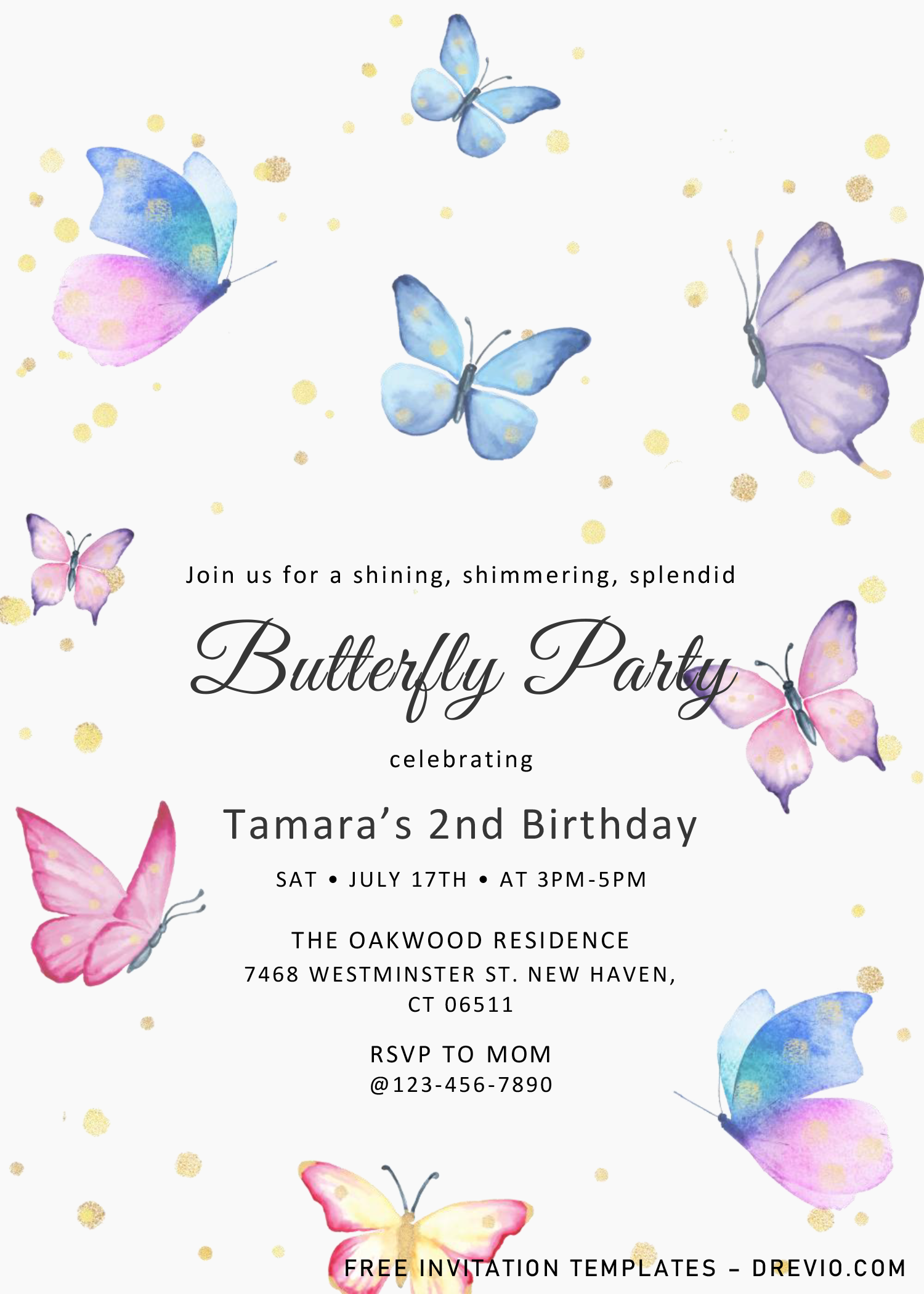 Magical Butterflies Invitation Templates Editable Docx Butterfly