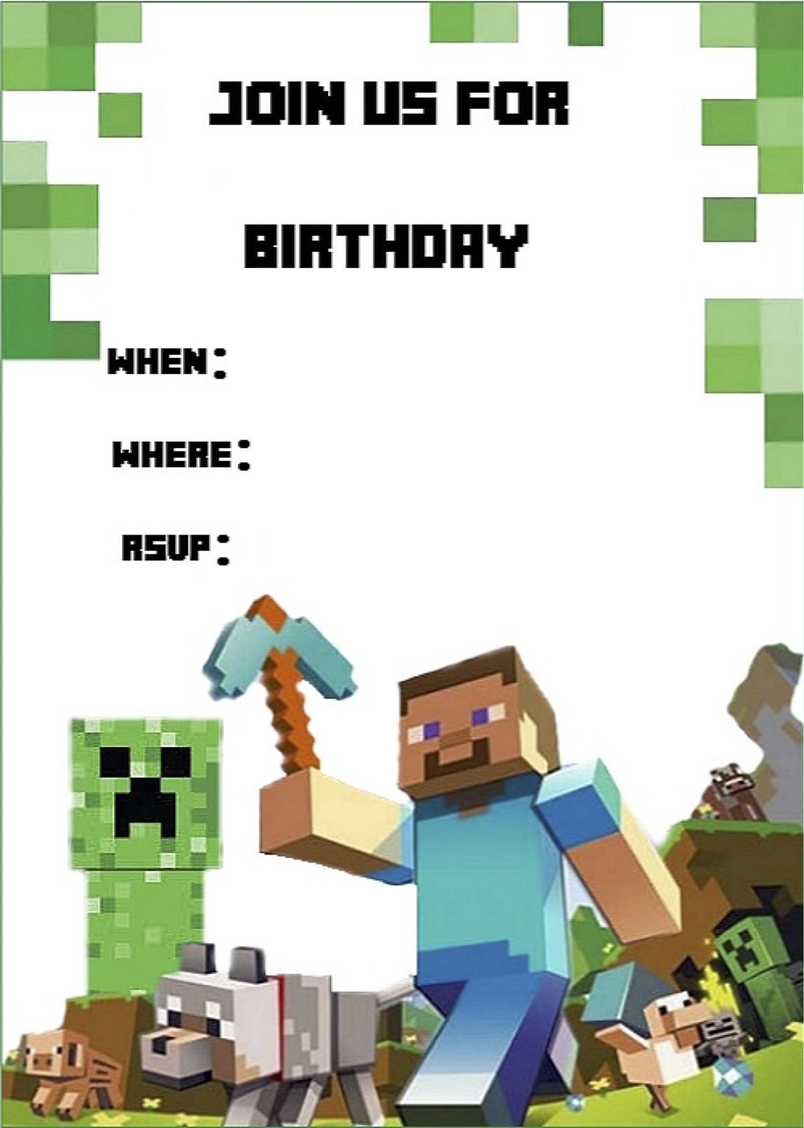 Minecraft Invite Minecraft Birthday Invitations Minecraft Birthday