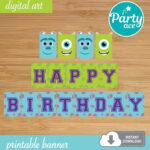 Monsters Inc Happy Birthday Printable Banner With The Characters Sully