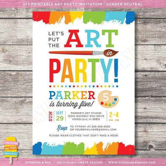 Printable Art Party Invitation Rainbow Paint Party Birthday Art 