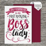 Printable Card Happy Birthday To The Most Amazing Boss Lady Etsy