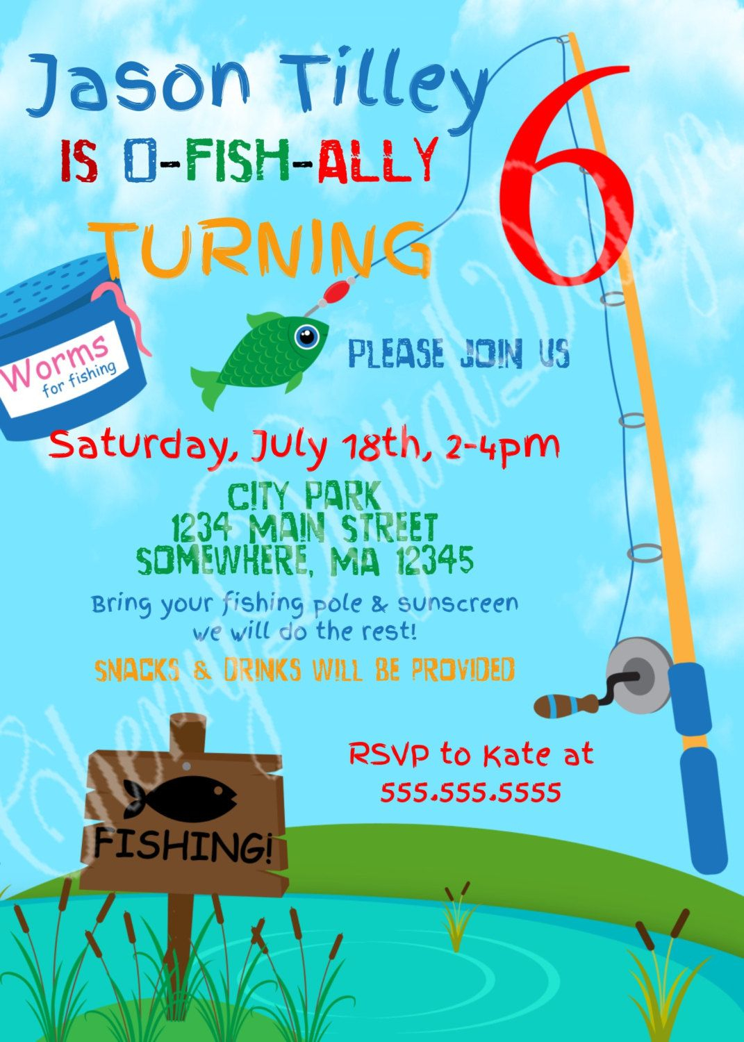 Printable Fishing Themed Birthday Invitation Gone Fishing Kid s